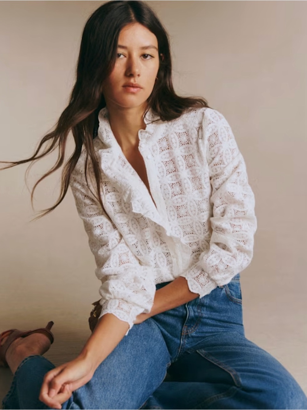 Sezane Chlo Lace Shirt White
